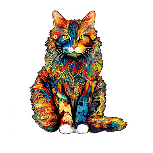 EZ unique Cat Pattern Wooden Puzzle,Irregular Animal Shapes,  Leisure toys, The Gift for Halloween, Christmas, Birthday.