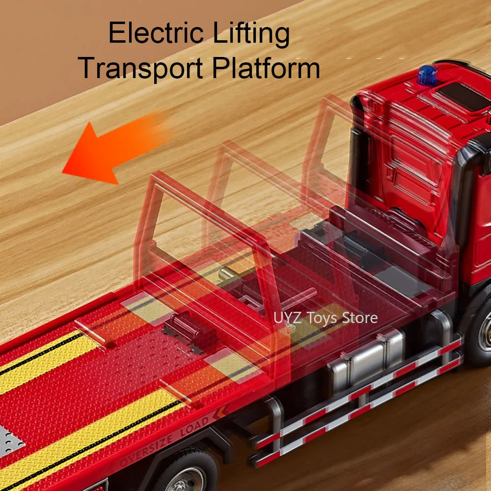 EZ 1:24 Electric Flatbed Trailer Cement Pump Truck Model Toys Diecast Alloy Car Doors Opened Sound Light Vehice Children's Boy Gift