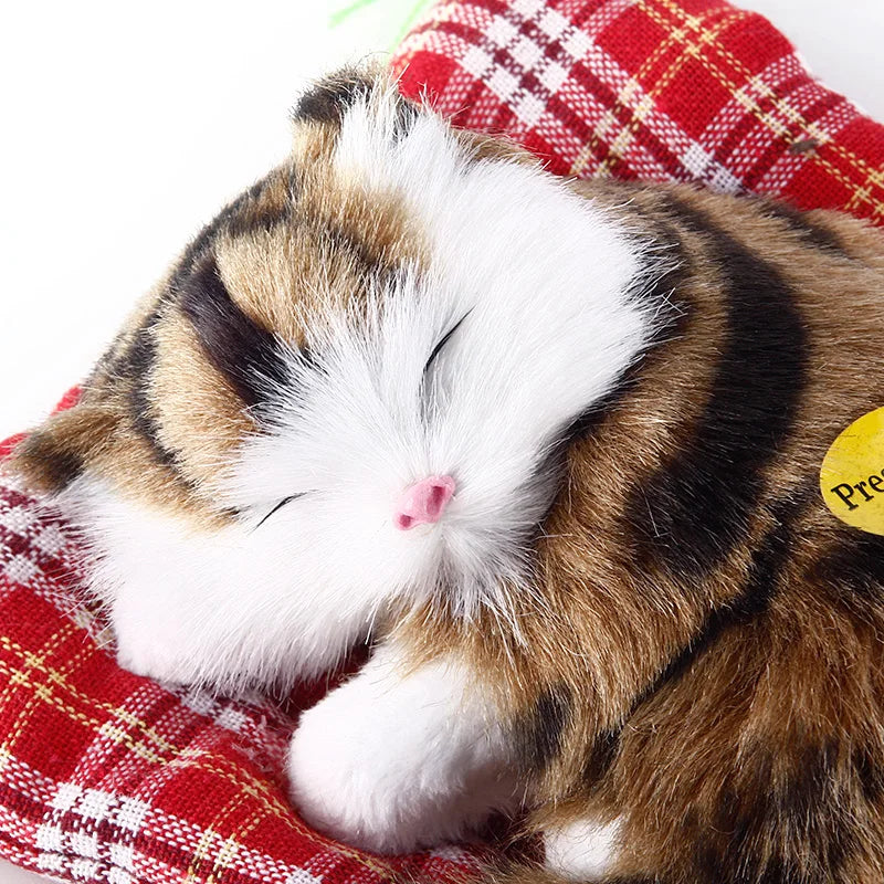EZ Brand New Simulation Animal Doll Plush Sleeping Cats Toy With Cushion Can Speak Out with Sound Kids Gift Stuffed Desk Ornament