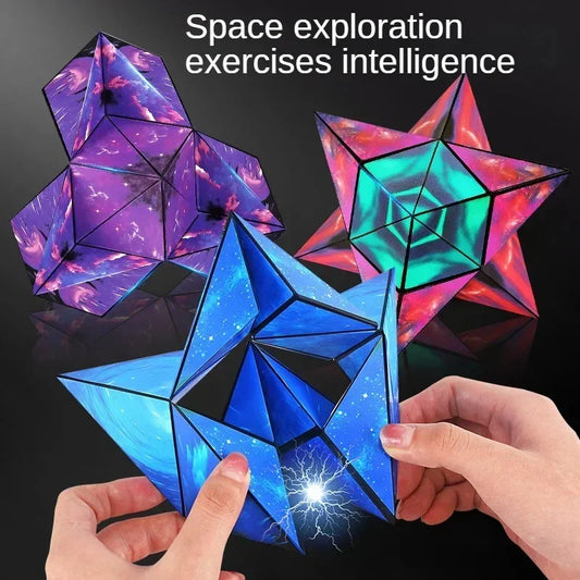 EZ Variety Geometric Changeable Magnetic Magic Cube Anti Stress 3D Hand Flip Puzzle Cube Kids Stress Reliever Fidget Toy