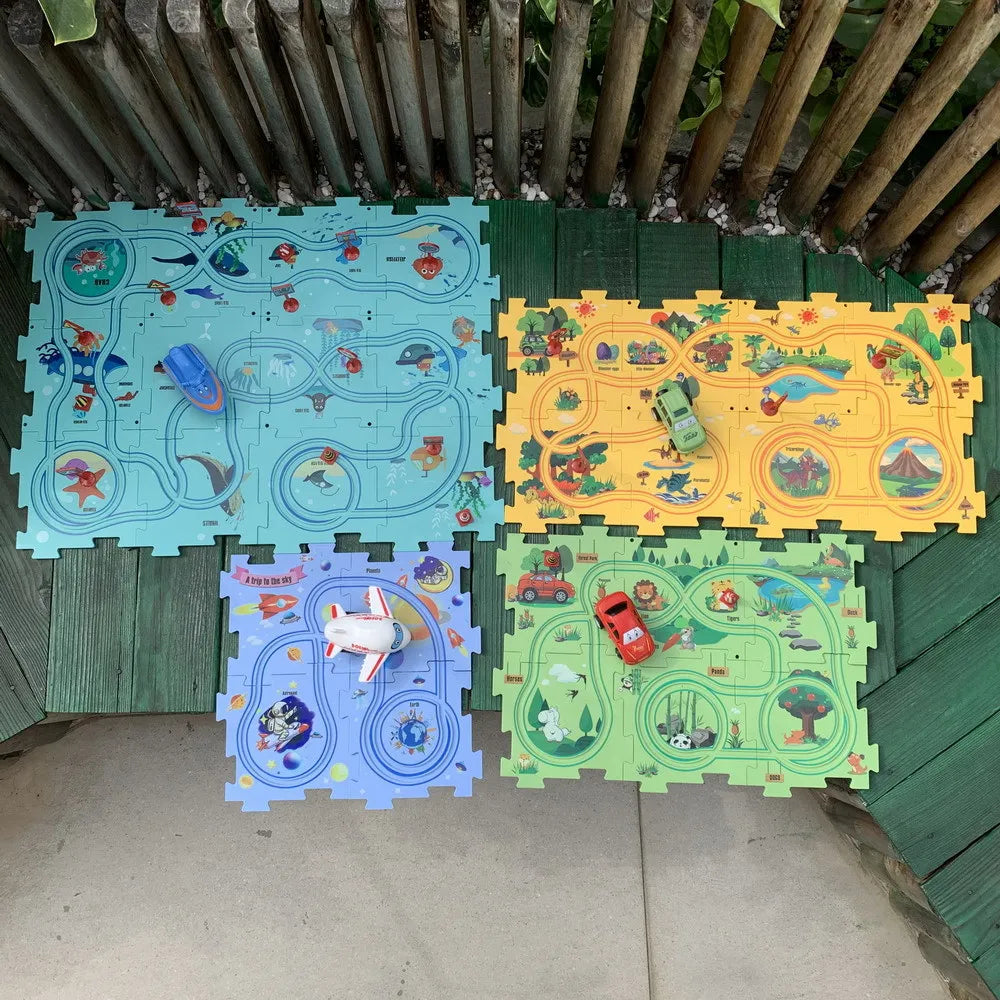 EZ Children Puzzle Electric Railroad Speeder DIY Assembly Electric Car Automatic Rail City Scene Construction Education Toy Gift