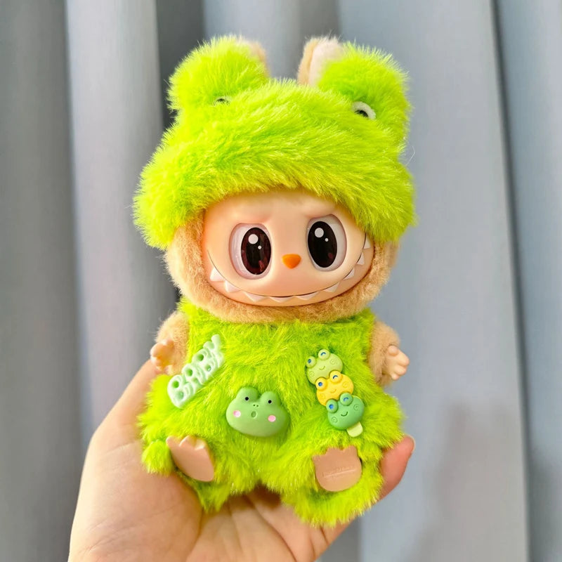 EZ 17cm Labubu Doll Clothes Pink Pig Jumpsuit Clothing Set Baby Pendant Clothes Green Frog Onesie Clothes Replacement Trend Gift
