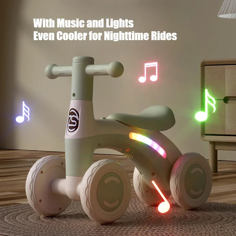 EZ Anti-Tip Baby Balance Bike Ages 1-3 4-Wheel Silent Glider Walker Toy Toddler Training Ride-On with Safety Wheels Indoor Outdoor