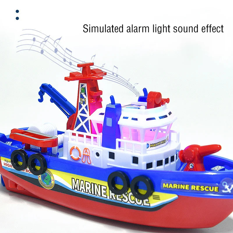 EZ Children's Sprinkler Electric Boat Bathing Toy Rescue Model Fire Boat LED 3-6 Year Old Puzzle Toy with Light and Music