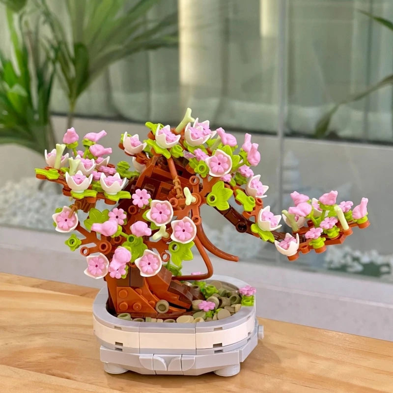 EZ 462PCS Bonsai Building Block Flower Creative Plant Cherry Blossom Tree Potted Bouquet DIY  Home Decoration Gifts Toys