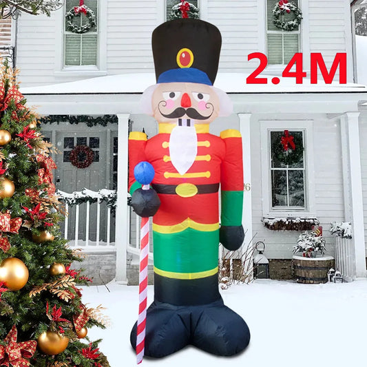 EZ 2.4M Inflatable Nutcracker Soldier built-in LED Light Outdoors Christmas Decorations for Indoor Home Yard Garden Xmas Decoratio