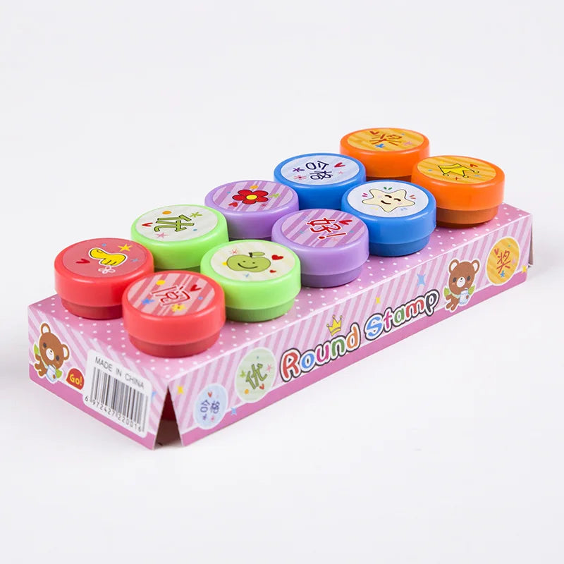 EZ 10pcs Stamps Cartoon Smiley Face Kids Self-ink Stamps Children Toy for Scrapbooking Seal Stamper DIY Painting Photo Album Decor