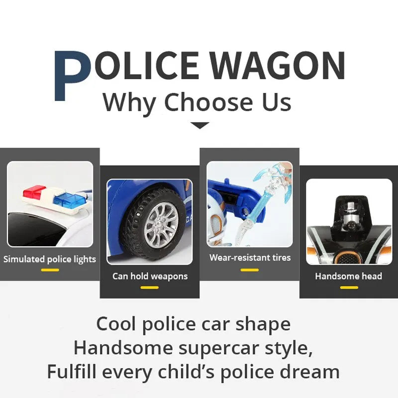 EZ Blue Police Car Toy for Boys - Inertia Impact One-Button Deformation Feature Collision Deformation Children's Vehicle
