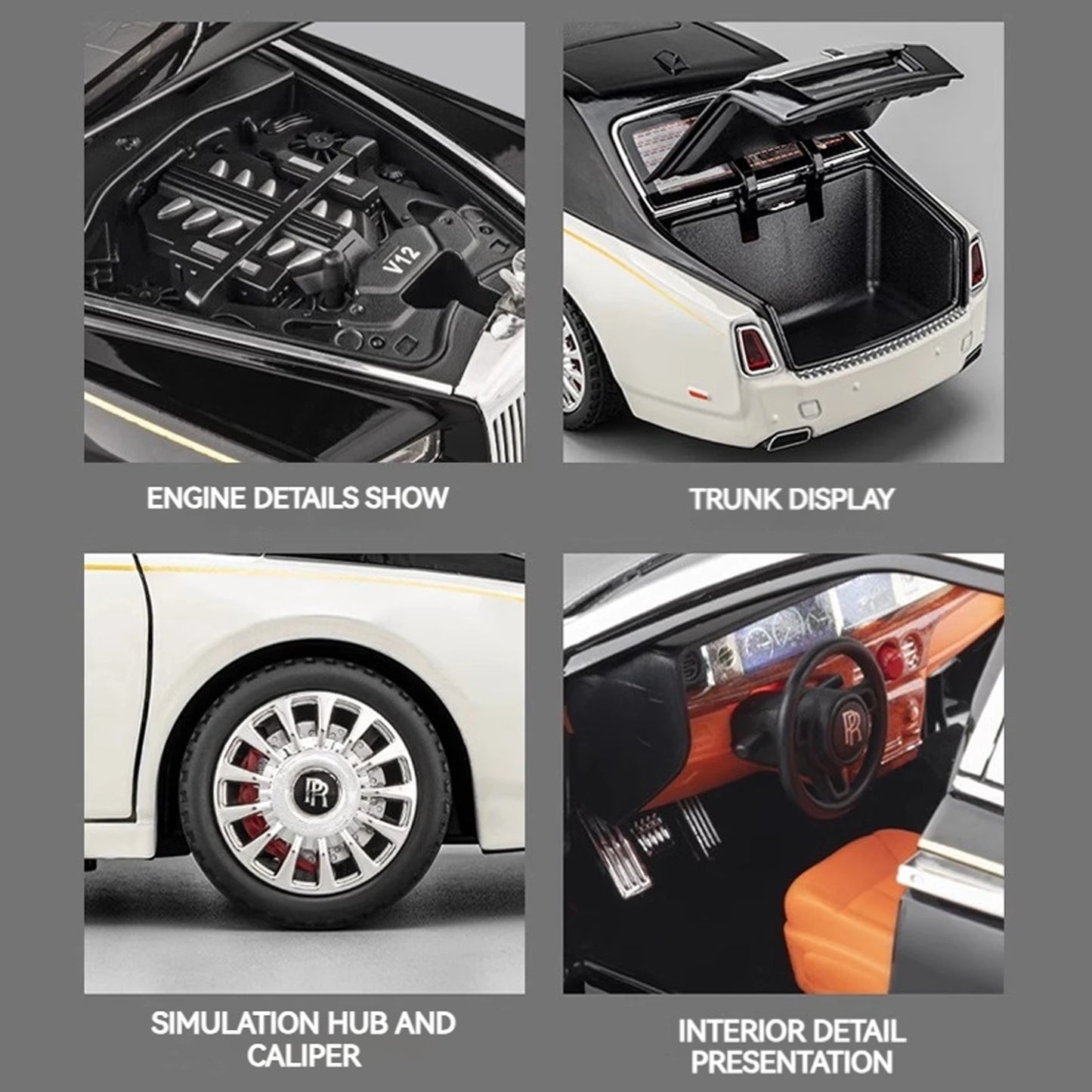 EZ 1:18 Rolls-Royce Phantom Model Car, Zinc Alloy Pull Back Toy Diecast Car with Sound and Light, Realistic Modeling Model Toy111