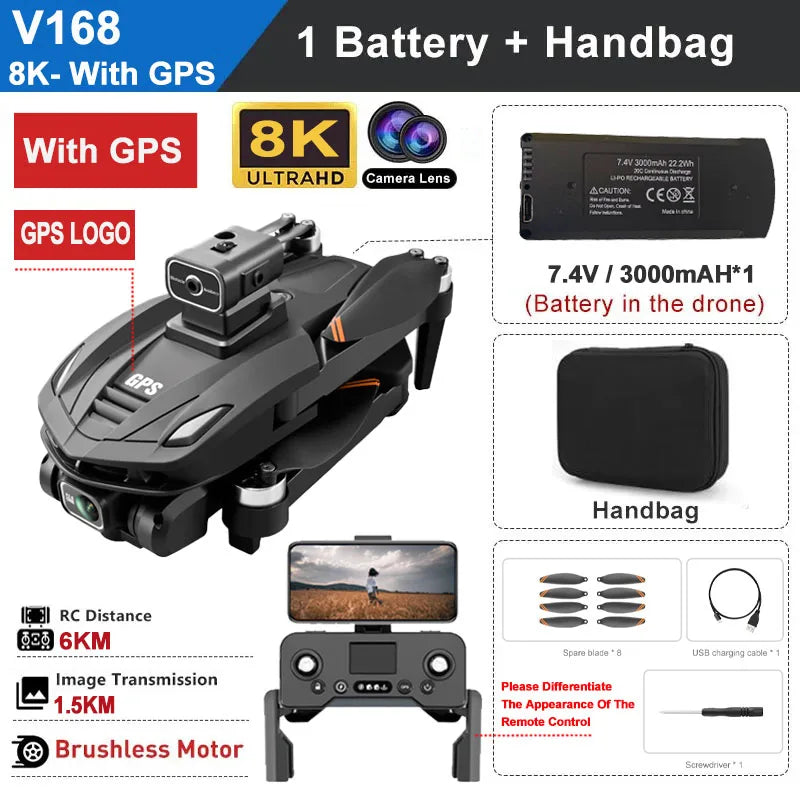EZ M V168 Professional Drone 5G GPS Wifi Aerial Photography 8K HD Camera Laser obstacle Avoidance Brushless FPV Drones Original Toy