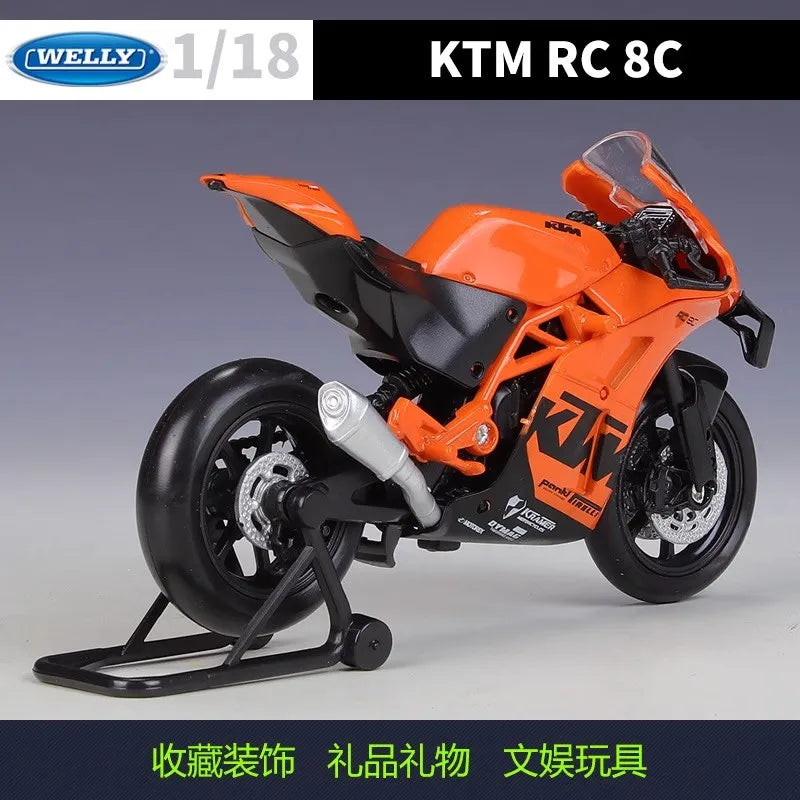 EZ Welly 1:18 KTM RC 8C Alloy Diecast Motorcycle Model Workable Shork-Absorber Toy For Children Gifts Toy Collection