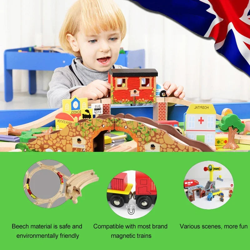 EZ Compatible With Tomas And Friends Wooden Train Track Set Toys For Children Wooden Railway Toy DIY Road Accessories Toy Kids Gift