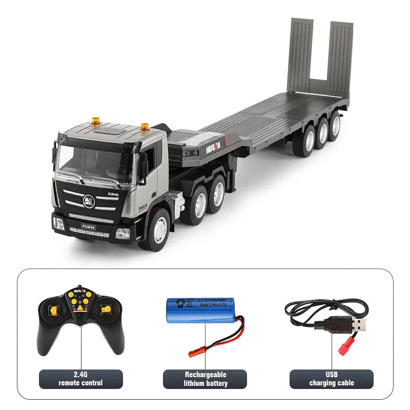 EZ 1:24 Huina RC Flat Truck Model 9Channels Alloy Engineer Vehicle 2.4G Remote Control Car Radio Controlled Trailer Christmas Gifts