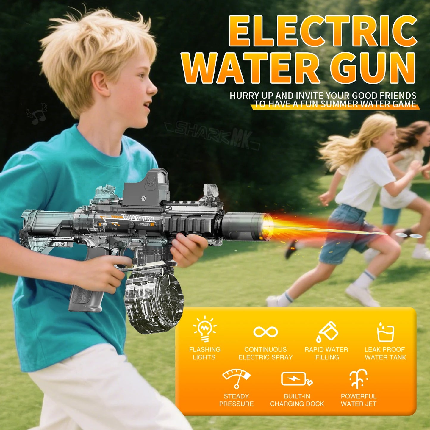 EZ New M416 Electric Water Gun With light Sprays Flame Effect Continuously High-pressure High-speed Powerful Outdoor Water Gun Toys