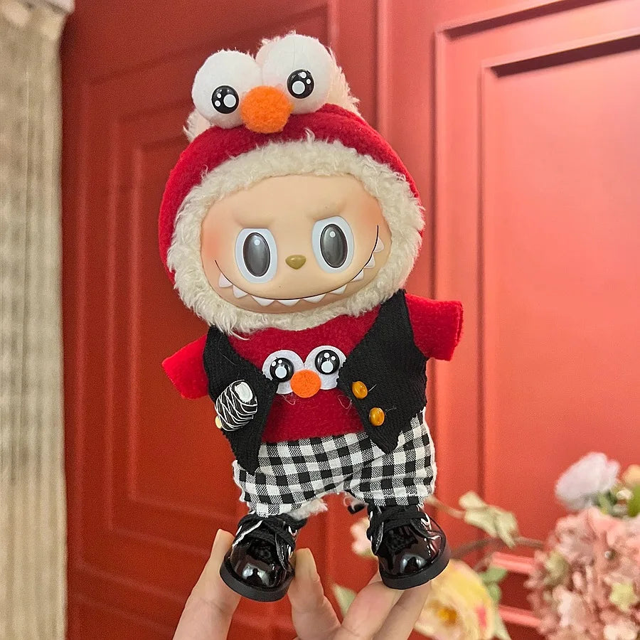 EZ 17cm Mickey Mini Costume Suitable Toy V3 for Labubu Clothes Korean Kpop Idol Pink Bright Silk Bow Princess Dress Birthday Gift