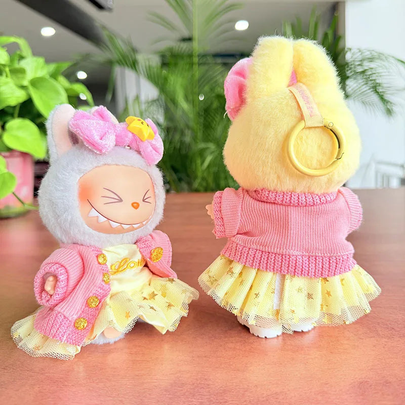 EZ 15/17cm Labubu Doll Clothes Trendy Purple/Pink Dress Set Fashion Accessories For Ropa Labubu