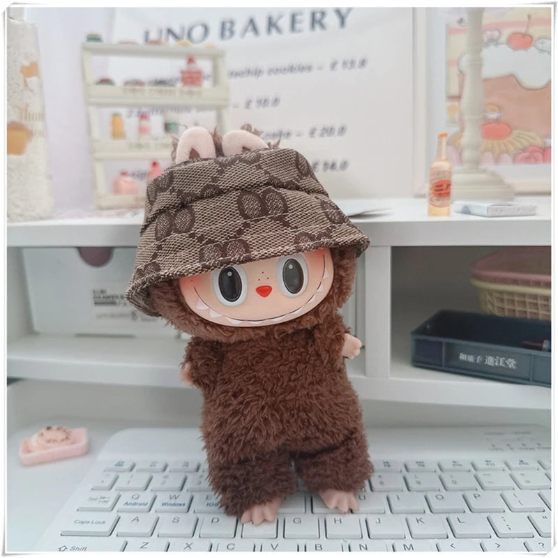 EZ For 17cm Labubu Mini Doll Clothes Outfit Four-leaf Flowers Hat Overalls Clothes Loafer Shoes Doll Accessories Sitting Party