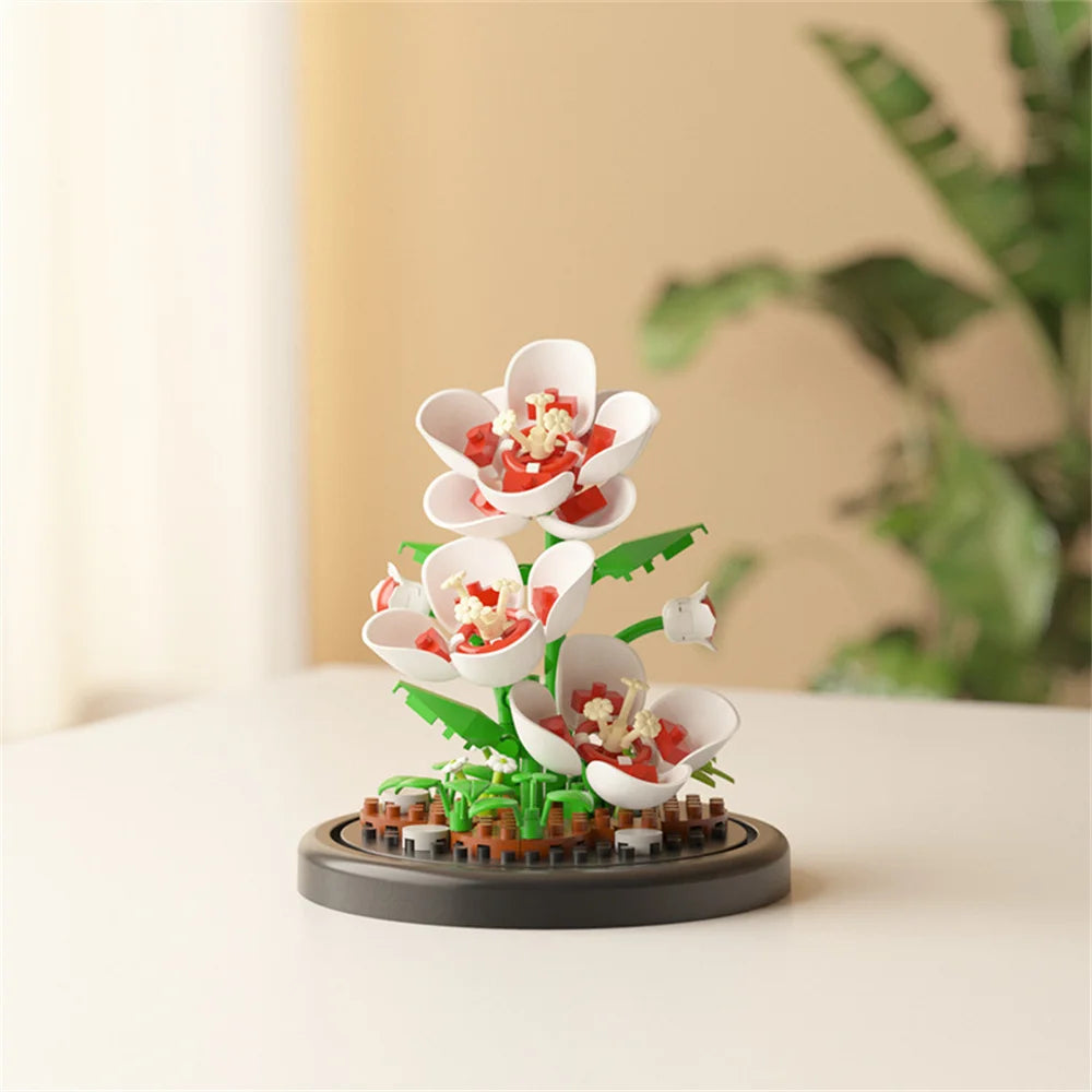 EZ Eternal Flower Bouquet Bonsai Potted Plant Micro Building Blocks Model Home Decoration Toy For Kid Birthday Gift
