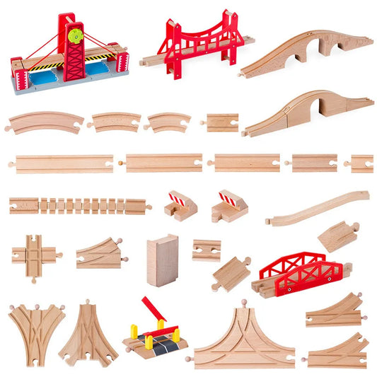 EZ NEW Wooden Train Track Accessories Toys Train Railway Compatible with All Brands Trains Ring Track Circular Orbit Assemble Gifts