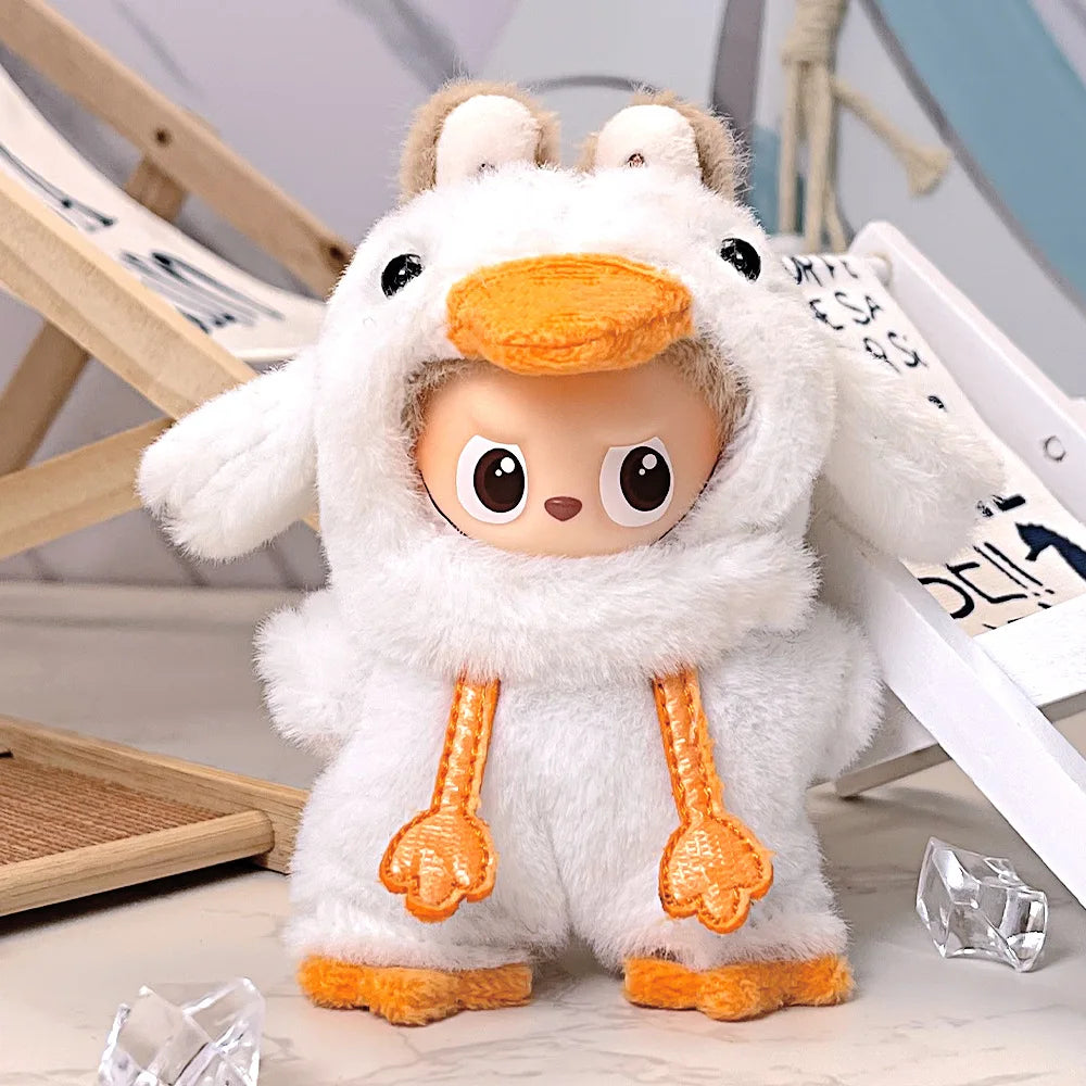 EZ For 17cm/10.5cm Labubu 4.0/3.0 Accessories Doll Clothes Heartbeat Long Eared Furry Rabbit Costume Cartoon Dress Up Labubu Outfit