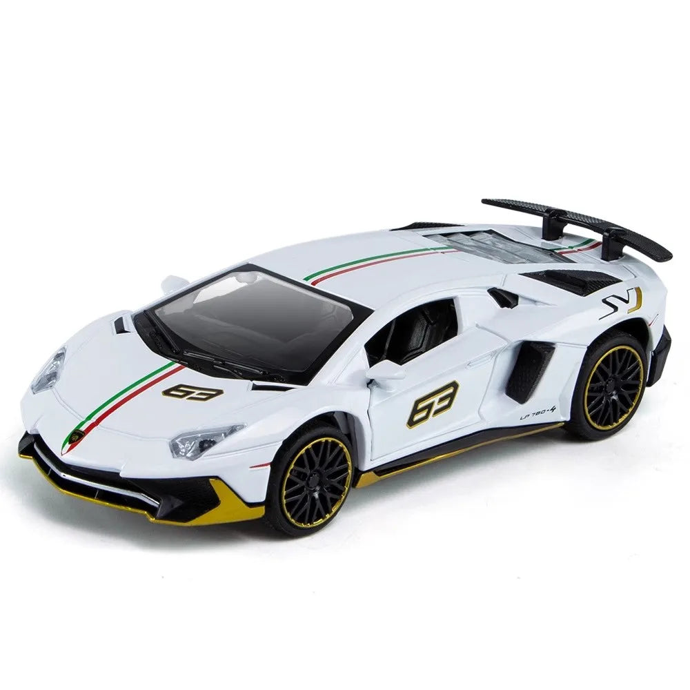 EZ 1:32 Lambor Aventador SVJ LP780-4 Sports Car Model Toy Diecast Metal Scissor Doors Opened Simulation Sound Light Hobby Gifts