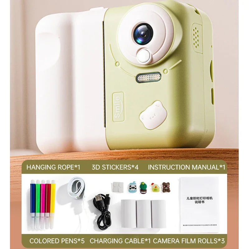 EZ 32G Instant Printing Camera Photography Portable Thermal Digital Kids Toys Girl Recorder 1080P Video Doodles 2.8in Birthday Gift