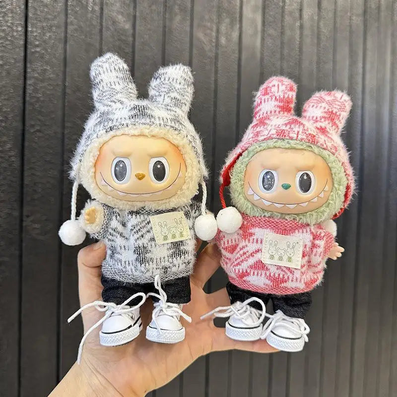 EZ For 15-17 cm Labubu clothes outfit Labubu sitting party jacquard two-piece set Dolls Accessories Cute Decoration