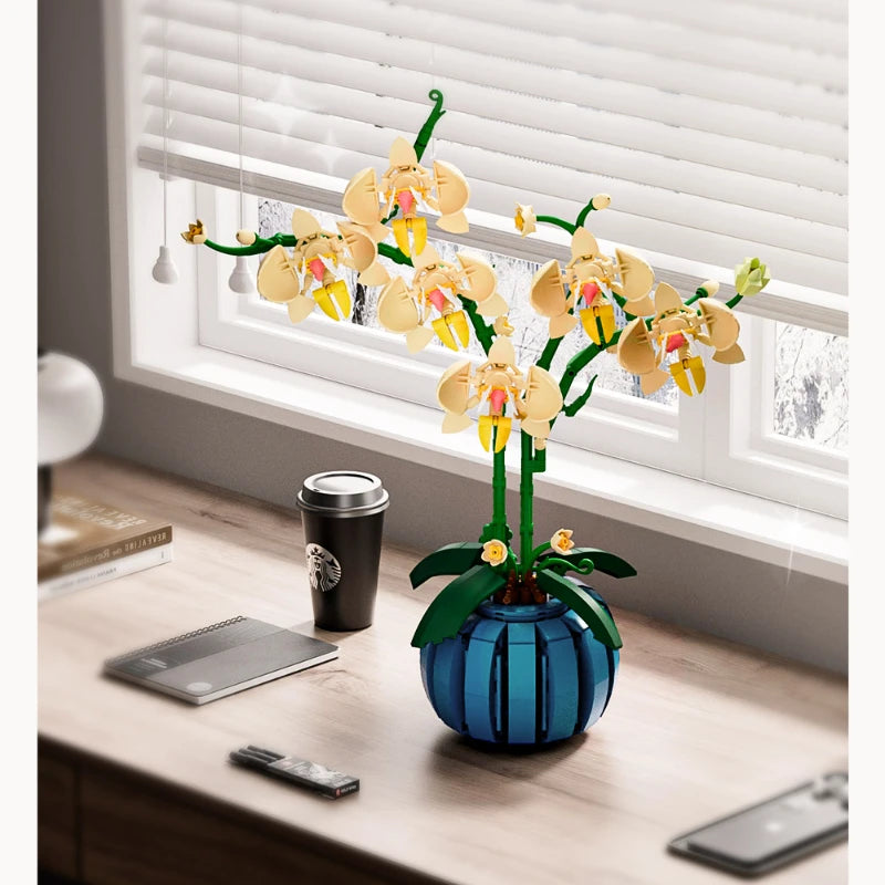 EZ Flowers Bouquet Orchid Building Blocks Bonsai Plant Model Bricks Artificial Romantic Home Decoration Toys Birthday Gift For Girl