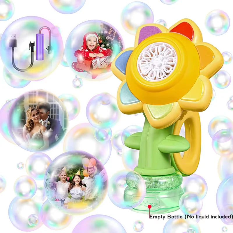 EZ Sunflower Bubble Machine for Kids Automatic Flower Bubble Toy with Light for Toddlers Bubble Maker Blower for Kids Outdoor Toys