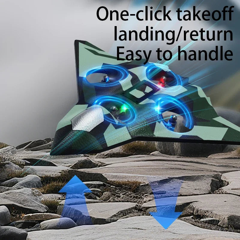 EZ CZ36 2.4G 10CH RC EPP Foam Fighter Plane - 360 Degrees Stunt Tumbling, One-Key Takeoff, LED Lights - Best Kids Toy Gift