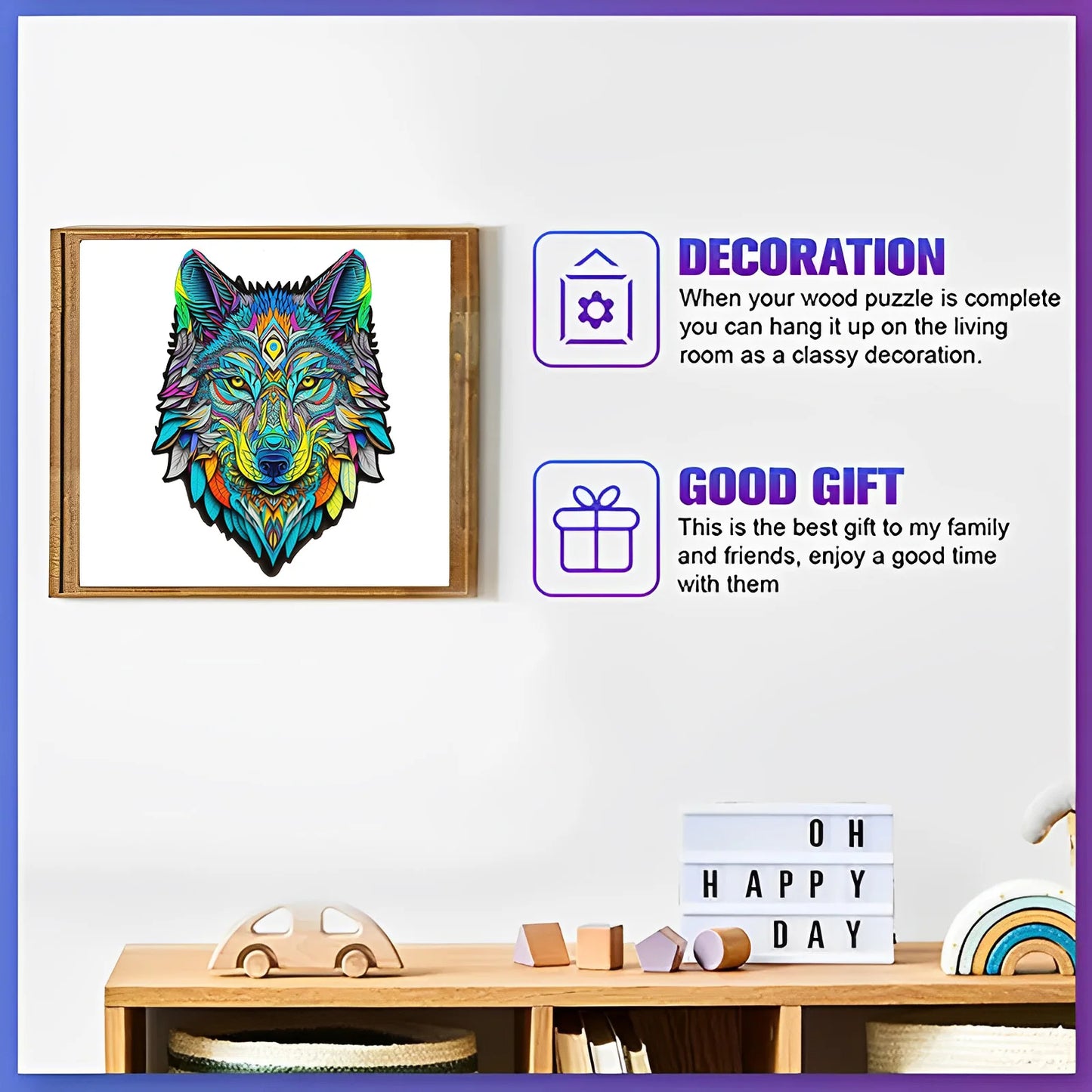 EZ Wolf Pattern Wooden Puzzle, Irregular Animal Shapes, Educational Toys, Best Holiday Birthday Gift