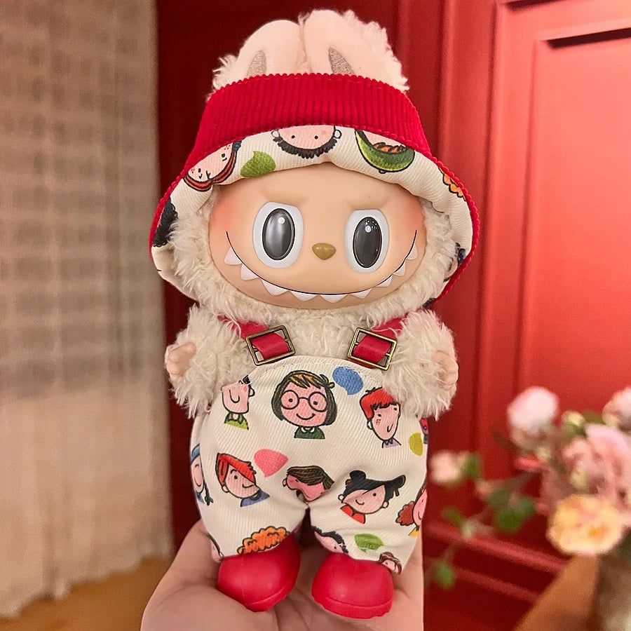 EZ 17cm Mickey Mini Costume Suitable Toy V3 for Labubu Clothes Korean Kpop Idol Pink Bright Silk Bow Princess Dress Birthday Gift