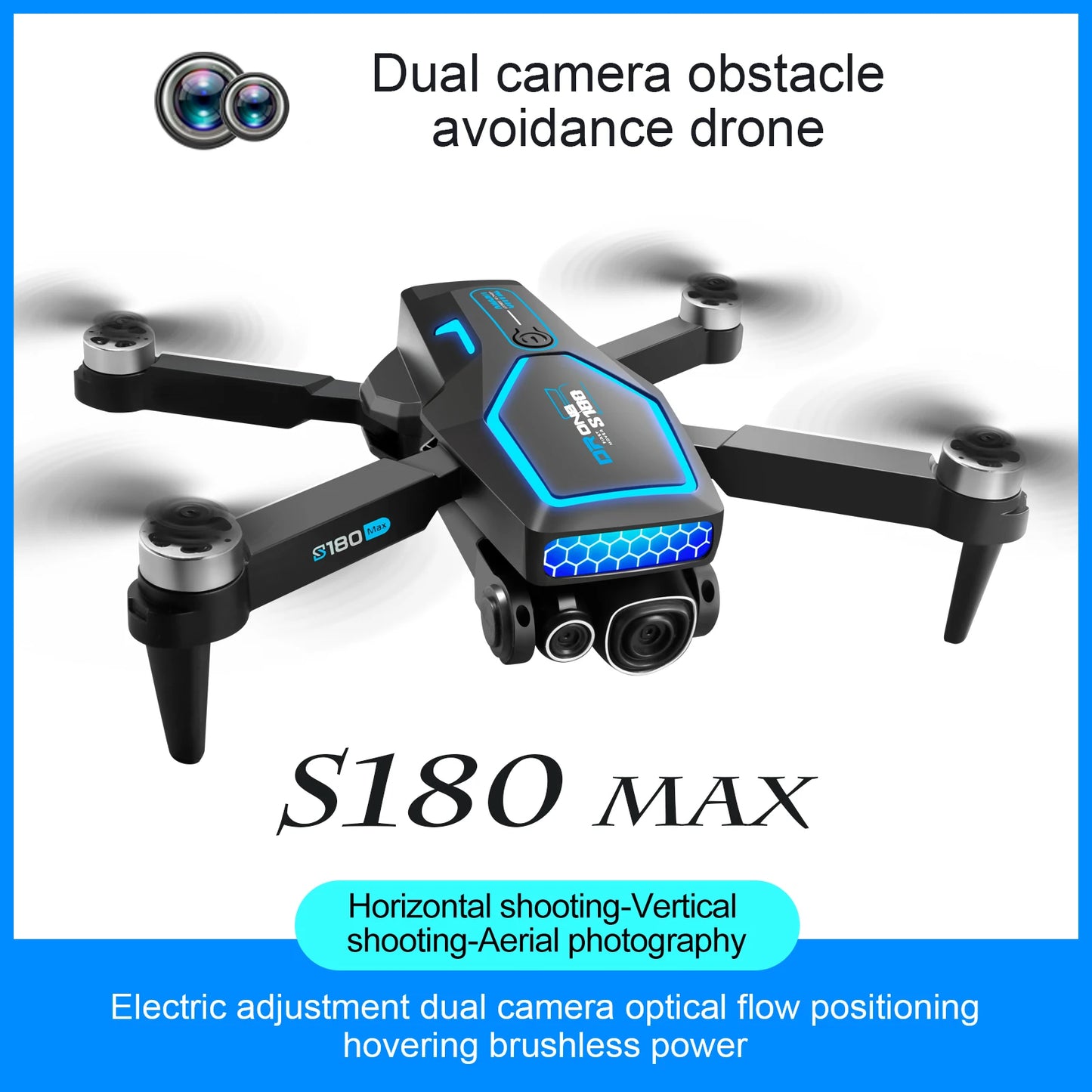 EZ S180 4K RC Drone Remote Control ESC Optical Flow Avoidance Horizontal Overhead Shot 90 Degree Angle Indoor Cool Lights Dron Toys