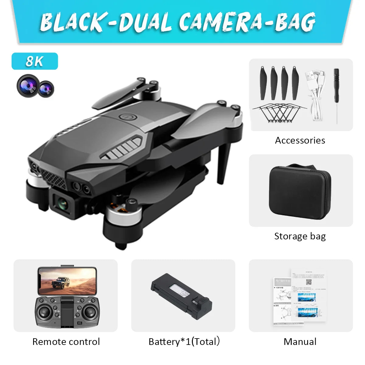 EZ New F198 Drone Professional Dual Camera With 1080P WIFI FPV HD Aerial Photography Wide Angle Brushless RC Foldable Quadcopter