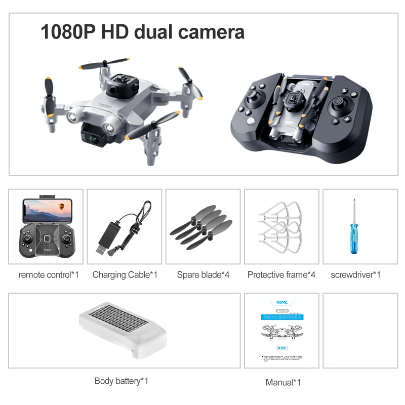 EZ Mini V30 WiFi FPV Drone With 4K HD Dual Camera Obstacle Avoidance Drones Foldable RC Quadcopter Gift for Adults Kid Black Grey