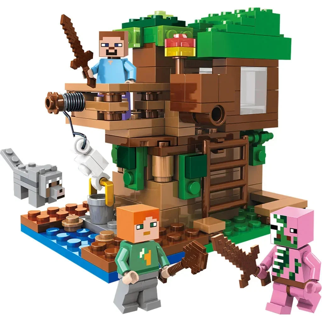 EZ TreeHouse Village Farm Cave Mine Alex Zombie Action Figures Building Blocks Toys Gift for Children