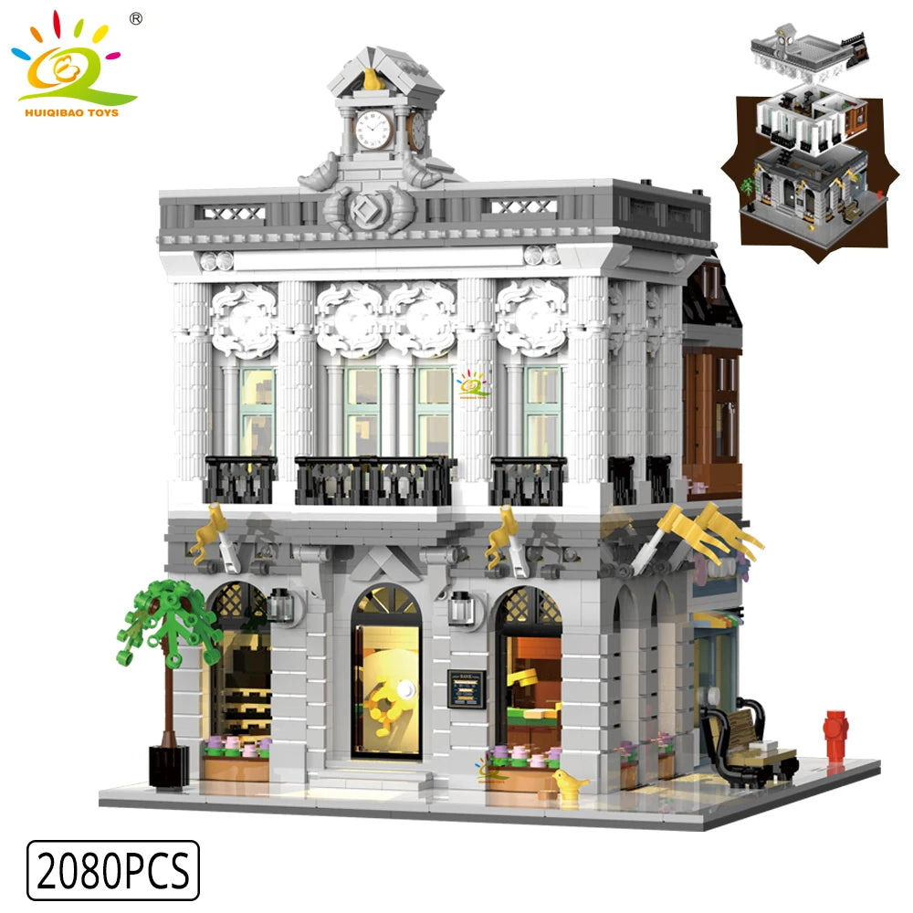 EZ HUIQIBAO Toys MOC City Corner Coffee Shop Architecture Style Street View Micro Building Blocks for Children Construction Bricks