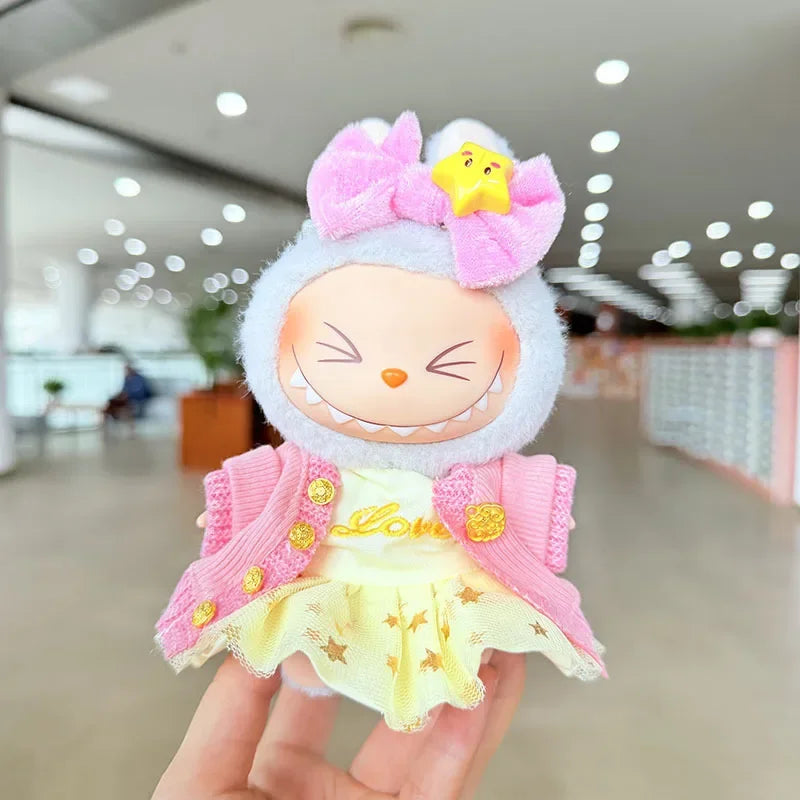 EZ 15/17cm Labubu Doll Clothes Trendy Purple/Pink Dress Set Fashion Accessories For Ropa Labubu