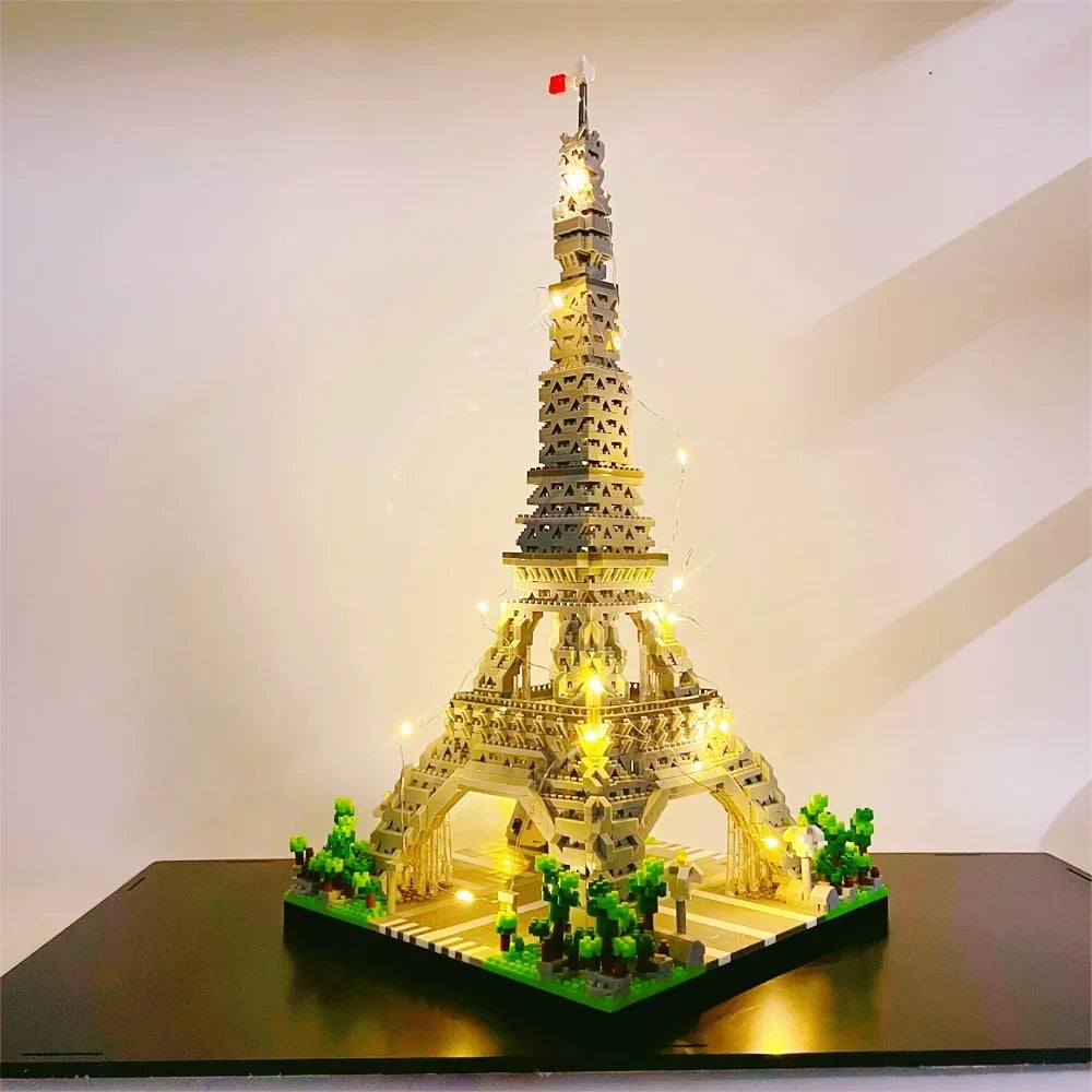 EZ Knew Built Exquisite Paris Eiffel Tower Micro Mini Building Blocks Toys Set: LED Illuminated, Perfect Gift Illuminate Your World