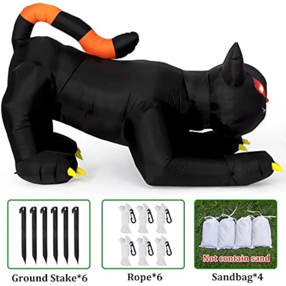 EZ Halloween Inflatable 1.8m Black Cat Toy Shakes Head Ghost LED Lights Indoor Outdoor Yard Airblown Decoration Fun Party Display