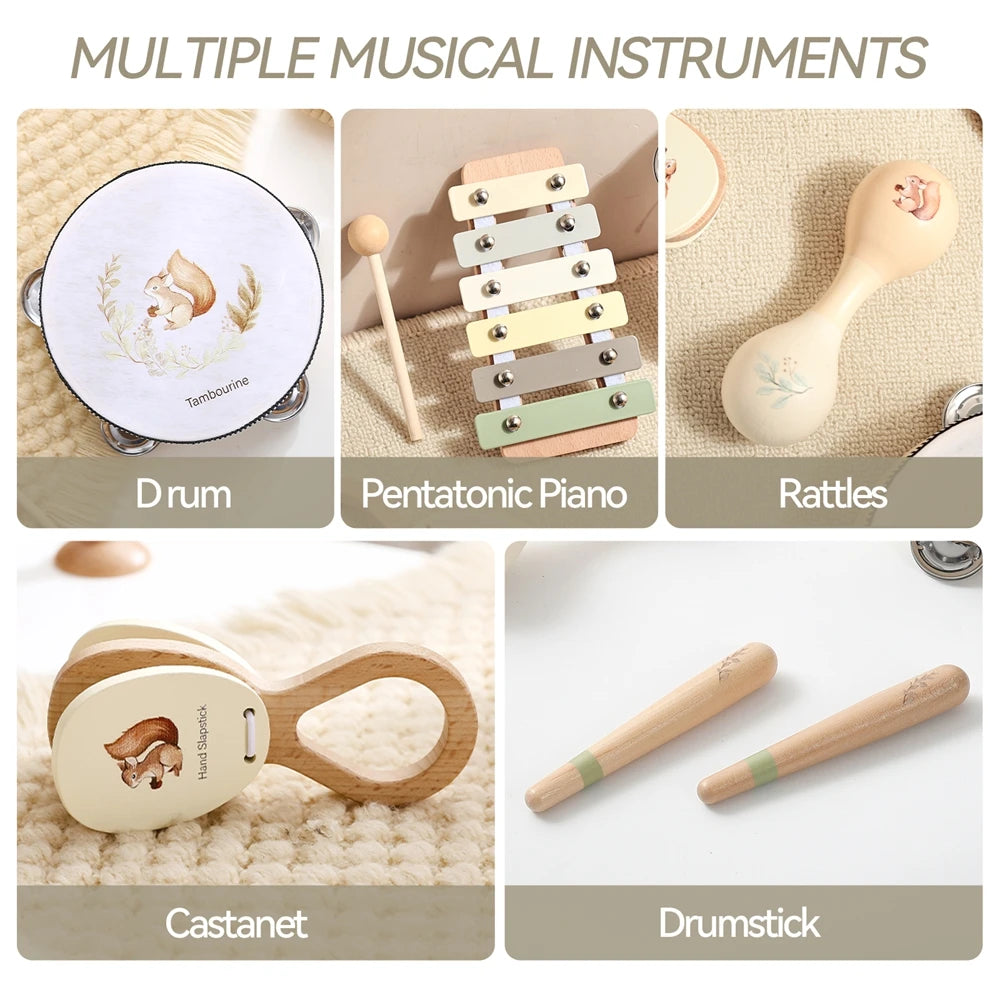 EZ Musical Instruments Montessori Music Baby 0 12 Months Toys Drum Xylophone Kids Early Educational Wooden Instruments Baby Toys