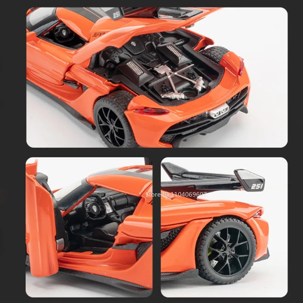 EZ Scale 1:32 KNSG Jesko Car Model Toy Alloy Body Rubber Tires Diecast Supercar Models Doors Opened Sound Light Kids Toys Gifts