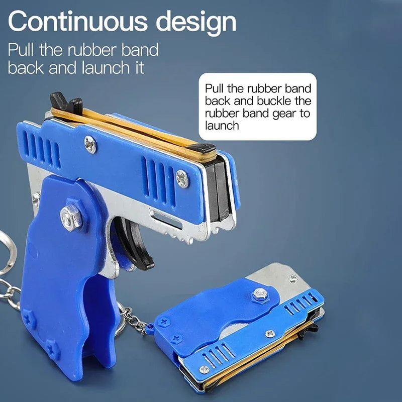 EZ 1PC Mini Keychain Gun Rubber Band Gun Toy Gun Shooting Pistol Alloy Kid Outdoor Activities Party Game Birthday Gift for Children