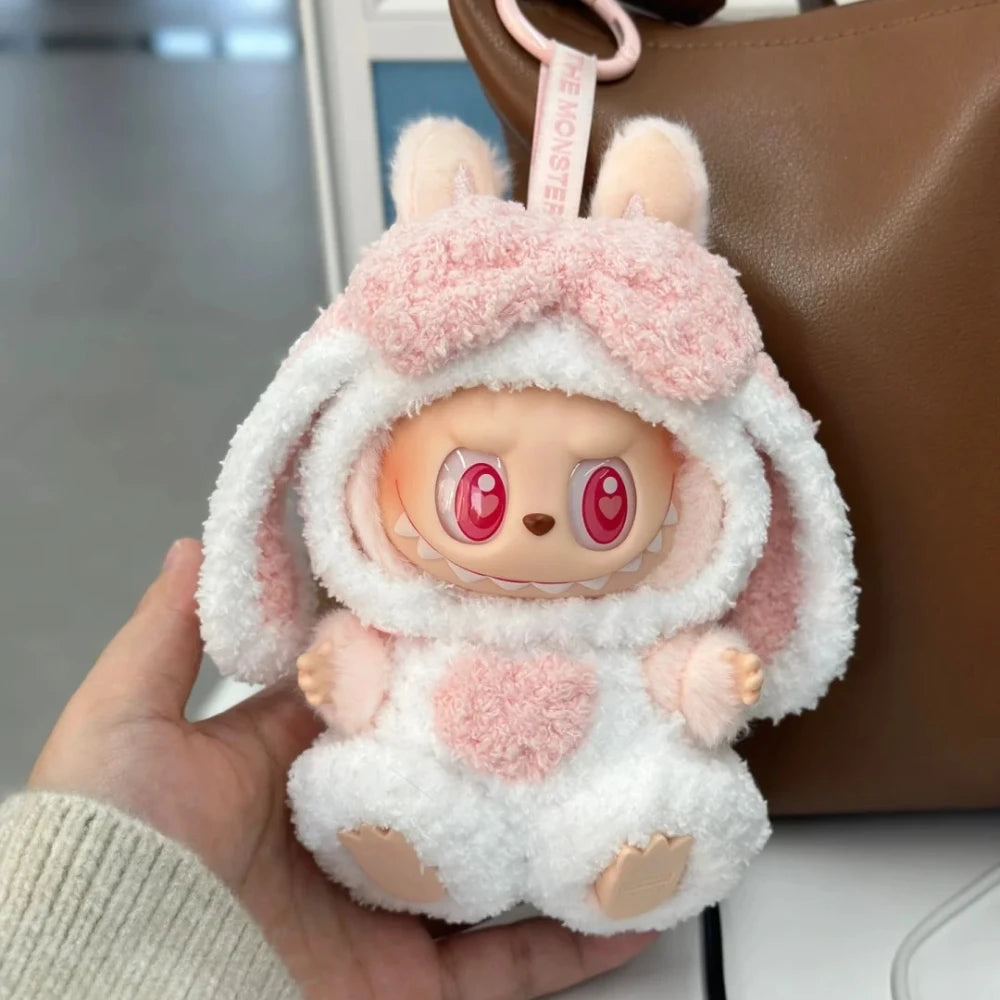 EZ For 17cm/10.5cm Labubu 4.0/3.0 Accessories Doll Clothes Heartbeat Long Eared Furry Rabbit Costume Cartoon Dress Up Labubu Outfit