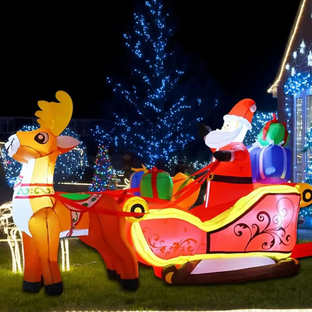 EZ 2.1M Christmas Inflatables Decoration Santa Claus Riding Sled Reindeer Inflatables Indoor Outdoor Decoration Garden Party Decor