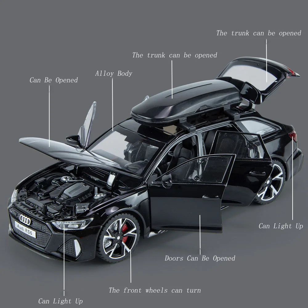 EZ 1/32 Audi RS6 Toy Car Model with Sound Light Doors Opened Alloy Diecast Model Vehicle Collection Toy for Boy Adult Festival Gift