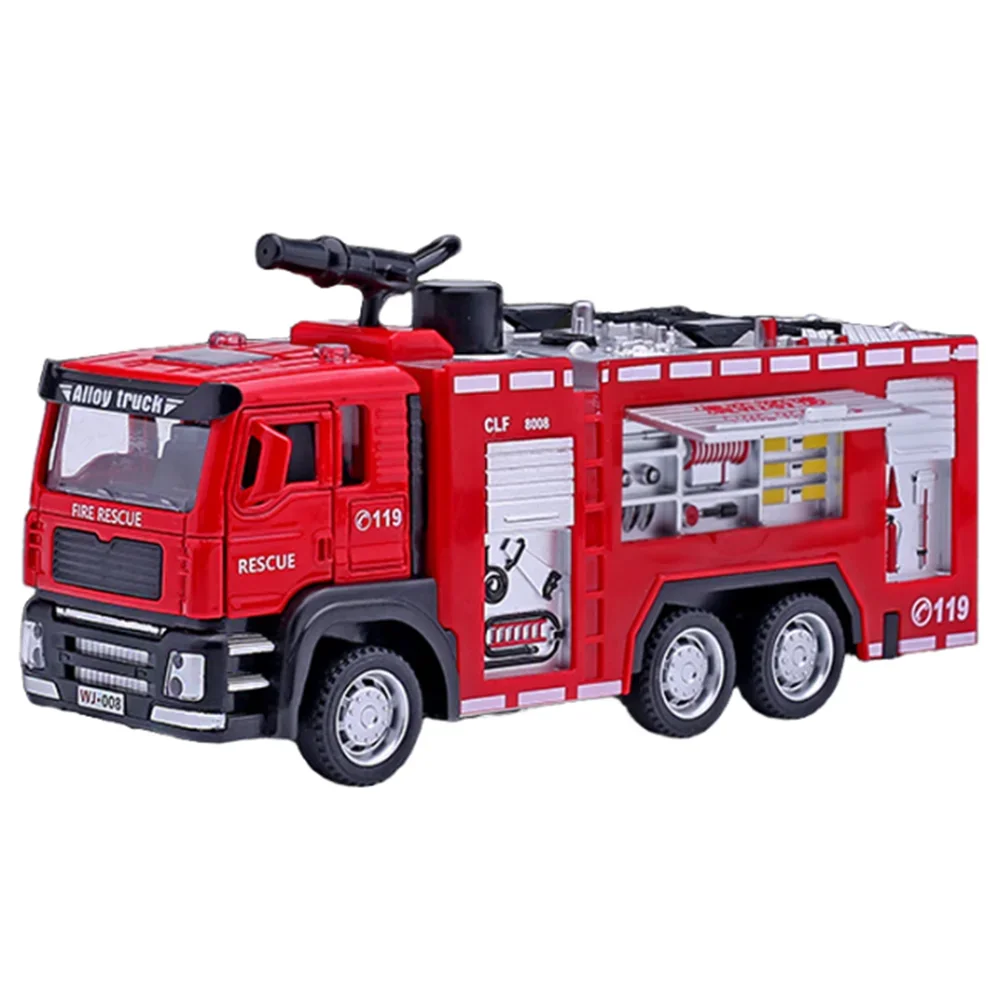 EZ 1/32 Fire Engine Car Toy Model with Sound Light Ladder Fire Truck Wheel Pull Back Sprinkler Rescue Vehicle Boys Decoration Gifts