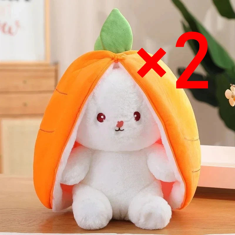 EZ 25cm Cute Strawberry Carrot Rabbit Plush Toy Stuffed Creative Into Fruit Transform Baby Cuddly Bunny Doll for Kid Birthday Gift