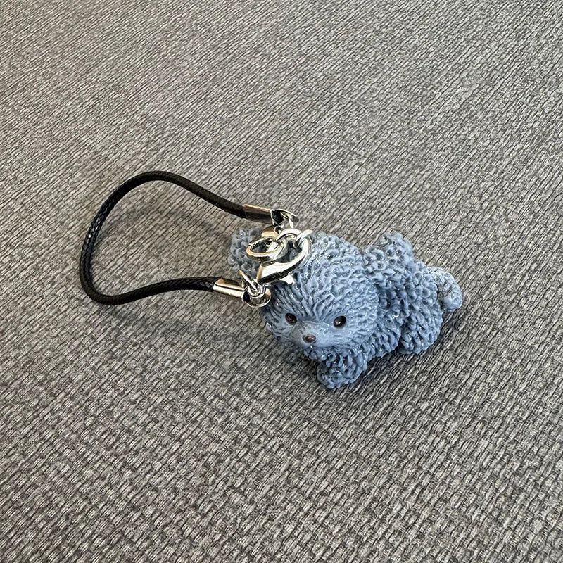 EZ 15cm/17cm Labubu Doll Accessories - Mini Adorable Resin Flocking 3D Bichon Frise Dog Pendant Charms