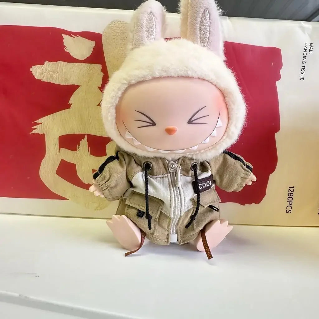 EZ 17cm Mini Plush Doll'S Clothes Outfit Accessories For Korea Kpop Exo Labubu Idol trendy cool tooling pocket Clothing Gift